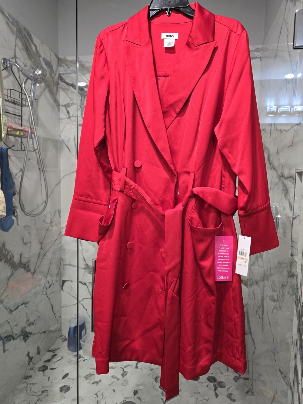 DKNY Women’s Red Satin Robe Trench
